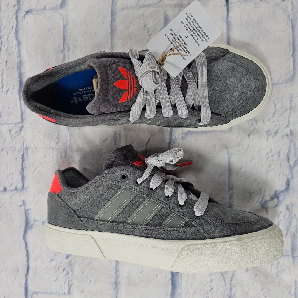 Adidas Court TNS Premiere Sneakers Mens 8 Grey Solar Red Suede Low Top JQ1037